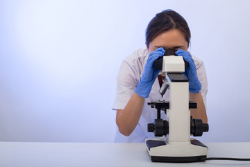 Laboratory microscope research. Scientist people study and anlaysis in lab room.