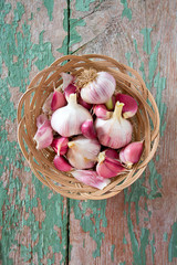 Sticker - fresh garlic on wooden surface