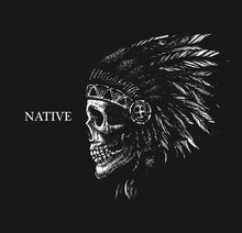 Skull Indian Chief Hand Drawing Style