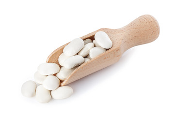 white beans in a wooden scoop