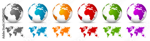 Fotografía White 3D Vector Globes with World Maps in Same Color