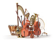 Orchestra musical instruments isolated 3D rendering