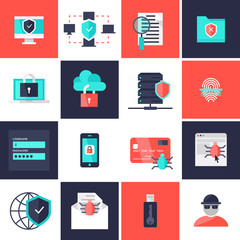 Sticker - Data Protection Flat Icons Set