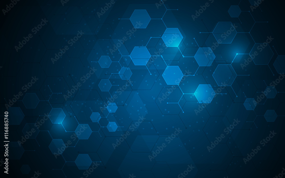 hexagon molecular technology nodes connect design innovation concept background - obrazy, fototapety, plakaty 