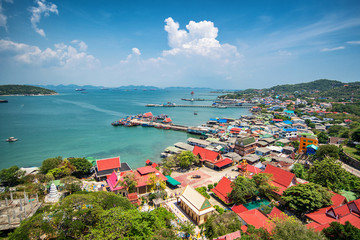 beautiful view of fisherman village and sea at koh sri chang , c