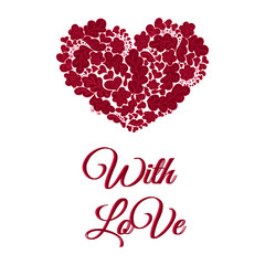  Floral doodle card. White and vinous heart. With love