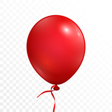 Realistic Red Balloon With Ribbon. Isolated On White Transparent Background. Vector Illustration, Eps 10.