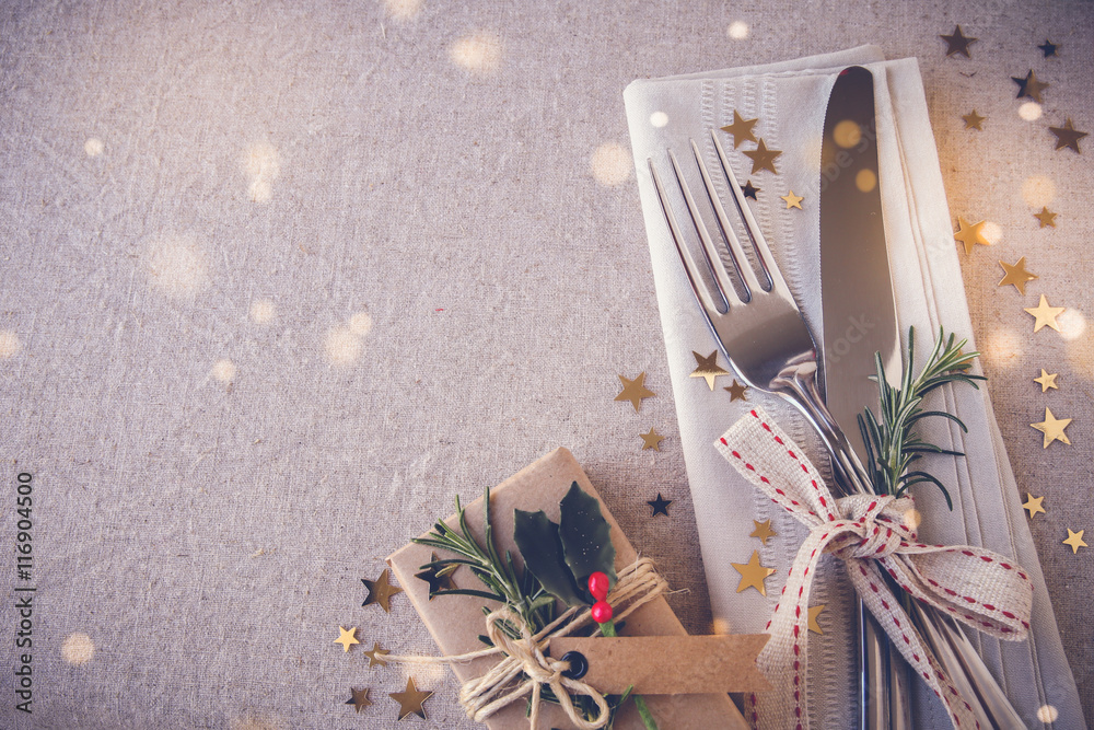 New Year eve 2021, Christmas food menu, holiday breakfast, lunch , dinner table place setting, festive background - obrazy, fototapety, plakaty 