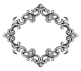 Vintage Baroque Victorian frame border monogram floral engraved scroll ornament leaf retro flower pattern decorative design tattoo black and white filigree calligraphic vector heraldic shield swirl