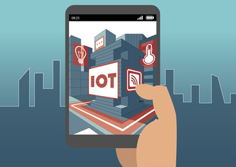 Aufkleber - IOT and augmented reality concept with hand holding smart phone