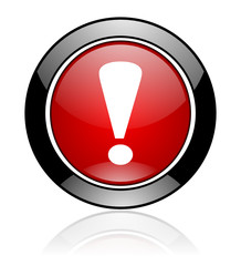 Aufkleber - Red and black glossy round attention vector icon. Modern design circle warning button.