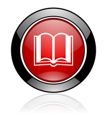 Fototapete - red and black glossy round book vector icon. modern design circle library button.
