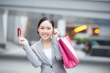 Wall Mural - businesswoman take a credit card