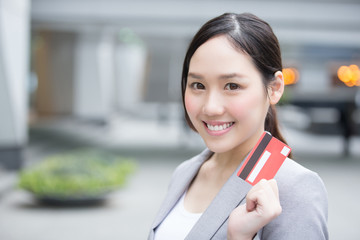 Wall Mural - businesswoman take a credit card