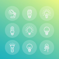 Sticker - light bulbs line icons set