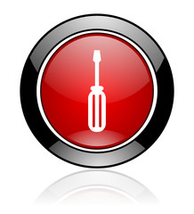 Poster - Modern design red and black circle vector tool icon. Round web service button. 