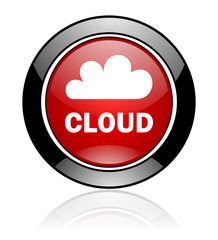 Poster - Modern design red and black circle vector cloud icon. Round web network button. 