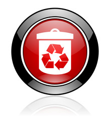 Leinwandbilder - Round red and black glossy recycling vector icon