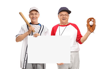 Sticker - Retired baseball players holding a sign