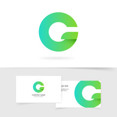 Wall Mural - Green gradient letter g or q vector logo element design isolated on white background, abstract round logotype with leaf, concept of ecology or eco technology creative brand symbol