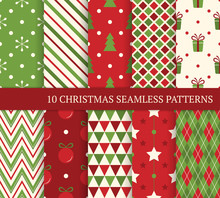 Ten Christmas Different Seamless Patterns.