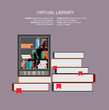 Vector illustration. Flat tablet. Virtual library