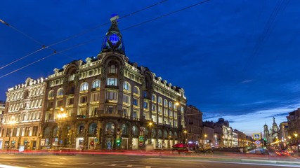 Wall Mural - Singer House at the Saint Petersburg night timelapse.