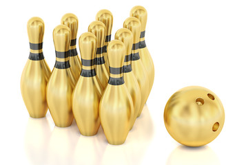 Fototapete - Golden Bowling, 3D rendering