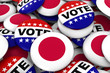 © Fredex - Japan Elections Concept - Japanese Flag and Vote Badges 3D Illustration