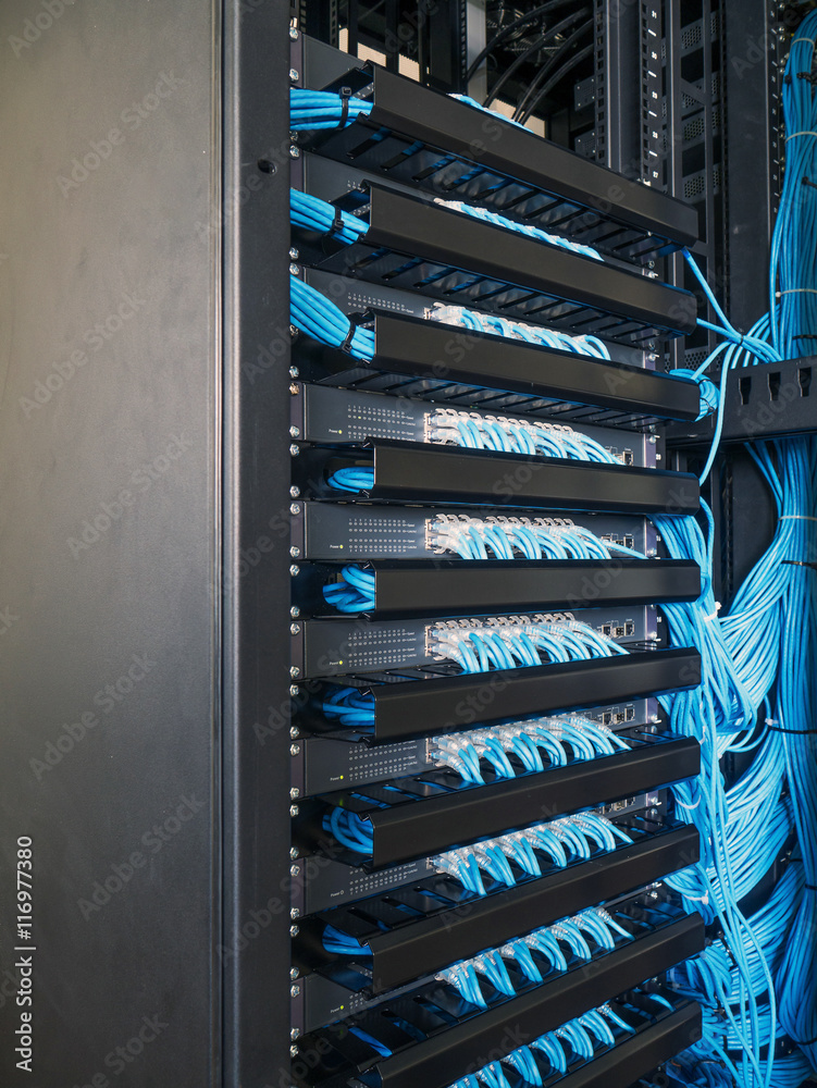 Network switch in rack cabinet Stock Photo | Adobe Stock