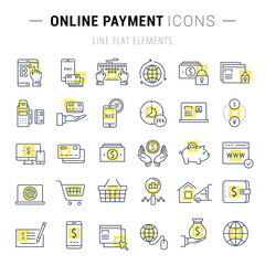 Wall Mural - set vector flat line icons online payment