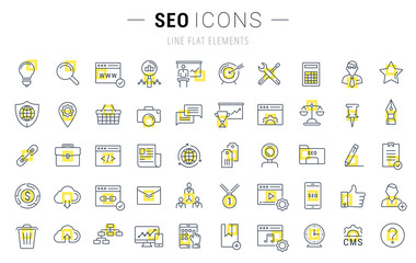 Wall Mural - set vector flat line icons seo