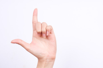 finger hand symbols isolated concept true alpha holding up the loser sign on the white background
