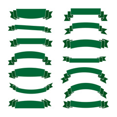 Wall Mural - Green ribbon banners set. Beautiful blank for decoration graphic Old vintage style Flat design. Premium decorative elements isolated on white background. Template collection labels Vector illustration