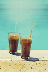 Poster - Frappe on the swimming pool. Retro style image