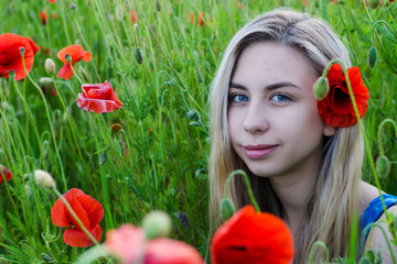 Poster - young girl in the poppy field