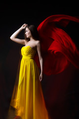 abric, dress, flight, woman, girl, fashion, yellow