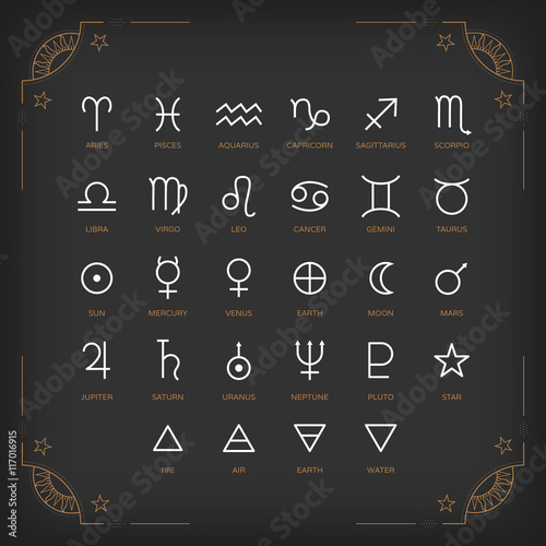 Astrology symbols and mystic signs. Set of astrological graphic design ...