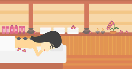 Wall Mural - Woman getting stone therapy vector illustration.