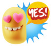© xtock - 3d Rendering. Emoji in love with heart eyes saying Yes with Colo