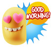 © xtock - 3d Rendering. Emoji in love with heart eyes saying Good Morning