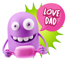 3d Rendering. Candy Gift Emoticon Face saying Love Dad with Colo