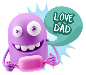 3d Rendering. Candy Gift Emoticon Face saying Love Dad with Colo