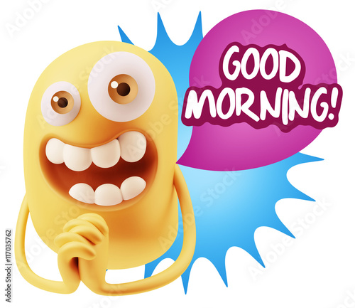 3d Rendering Love Emoticon Face Saying Good Morning With Colorf