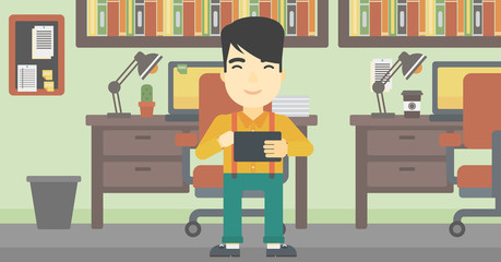 Sticker - Man using tablet computer vector illustration.