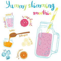 Recipe illustration smoothie (cocktail). Vector hand drawn illus