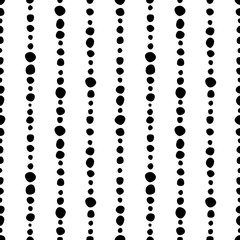 Wall Mural - Seamless vector decorative hand drawn pattern. Black and white geometric endless background with dots and vertical lines.