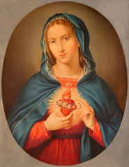 BRESCIA, ITALY - MAY 22, 2016: The old printed image of Heart of Virgin Mary in Chiesa di San Pietro in Olvieto from end of 19. cent. by unknown artist.