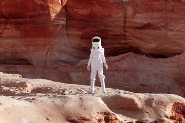 Wall Mural - futuristic astronaut on another planet, image with the effect of toning