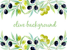 Watercolor Background With Olives